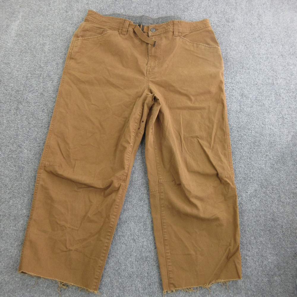 PrAna Pants Mens 38x25 Brown Canvas Workwear Relaxed Fit Raw Hem Cutoff